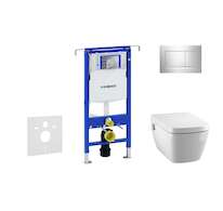 Geberit Duofix - Modul pro závěsné WC s tlačítkem Sigma30, lesklý chrom/chrom mat + Tece One - sprchovací toaleta a sedátko, Rim