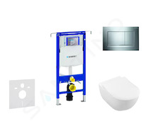 Geberit Duofix - Modul pro závěsné WC s tlačítkem Sigma30, lesklý chrom/chrom mat + Villeroy Boch - WC a sedátko, DirectFlush, S