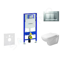Geberit Duofix - Modul pro závěsné WC s tlačítkem Sigma30, matný chrom/chrom + Duravit D-Code - WC a sedátko, Rimless, SoftClose