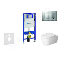 Geberit Duofix - Modul pro závěsné WC s tlačítkem Sigma30, matný chrom/chrom + Duravit ME by Starck - WC a sedátko, Rimless, Sof