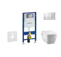 Geberit Duofix - Modul pro závěsné WC s tlačítkem Sigma30, matný chrom/chrom + Tece One - sprchovací toaleta a sedátko, Rimless,