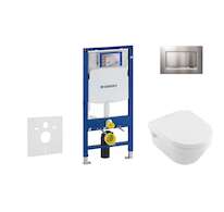 Geberit Duofix - Modul pro závěsné WC s tlačítkem Sigma30, matný chrom/chrom + Villeroy Boch - WC a sedátko, DirectFlush, SoftCl