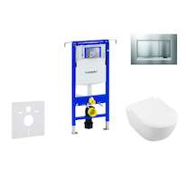 Geberit Duofix - Modul pro závěsné WC s tlačítkem Sigma30, matný chrom/chrom + Villeroy Boch - WC a sedátko, DirectFlush, SoftCl