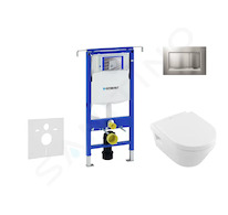 Geberit Duofix - Modul pro závěsné WC s tlačítkem Sigma30, matný chrom/chrom + Villeroy Boch - WC a sedátko, DirectFlush, SoftCl