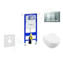 Geberit Duofix - Modul pro závěsné WC s tlačítkem Sigma30, matný chrom/chrom + Villeroy Boch - WC a sedátko, DirectFlush, SoftCl