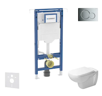 Geberit Duofix - Set předstěnové instalace, klozetu a sedátka Duravit D-Code, tlačítka Sigma01, Rimless, SoftClose, lesklý chrom