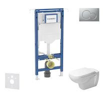 Geberit Duofix - Set předstěnové instalace, klozetu a sedátka Duravit D-Code, tlačítka Sigma01, Rimless, SoftClose, matný chrom 