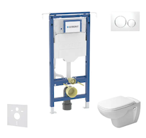 Geberit Duofix - Set předstěnové instalace, klozetu a sedátka Duravit D-Code, tlačítka Sigma20, Rimless, SoftClose, bílá/lesklý 