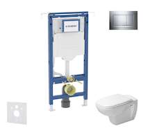 Geberit Duofix - Set předstěnové instalace, klozetu a sedátka Duravit D-Code, tlačítka Sigma30, Rimless, SoftClose, lesklý chrom