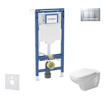 Geberit Duofix - Set předstěnové instalace, klozetu a sedátka Duravit D-Code, tlačítka Sigma30, Rimless, SoftClose, matný chrom/