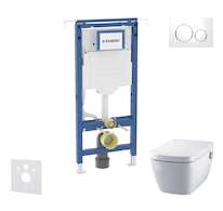 Geberit Duofix - Set předstěnové instalace, klozetu a sedátka Tece One, tlačítka Sigma20, Rimless, SoftClose, bílá/lesklý chrom