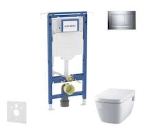 Geberit Duofix - Set předstěnové instalace, klozetu a sedátka Tece One, tlačítka Sigma30, Rimless, SoftClose, lesklý chrom/chrom