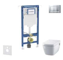 Geberit Duofix - Set předstěnové instalace, klozetu a sedátka Tece One, tlačítka Sigma30, Rimless, SoftClose, matný chrom/chrom