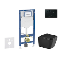 Geberit Duofix - Set předstěnové instalace, klozetu Arkas I a sedátka softclose, tlačítko Sigma01, černá SANI11CA5514