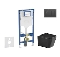 Geberit Duofix - Set předstěnové instalace, klozetu Arkas I a sedátka softclose, tlačítko Sigma20, černá lesk/černá mat SANI11CA