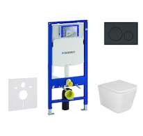 Geberit Duofix - Set předstěnové instalace, klozetu Arkas I a sedátka softclose, tlačítko Sigma20, černá lesk/černá mat SANI11CA