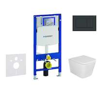 Geberit Duofix - Set předstěnové instalace, klozetu Arkas I a sedátka softclose, tlačítko Sigma30, černá lesk/černá mat SANI11CA