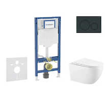 Geberit Duofix - Set předstěnové instalace, klozetu Gaia a sedátka softclose, tlačítko Sigma20, černá lesk/černá mat SANI11CA513