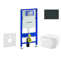 Geberit Duofix - Set předstěnové instalace, klozetu Gaia a sedátka softclose, tlačítko Sigma20, černá lesk/černá mat SANI11CA513