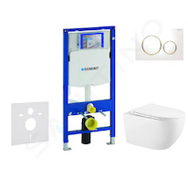 Geberit Duofix - Set předstěnové instalace, klozetu Gaia sedátka softclose, tlačítko Sigma20, bílá/pozlacená SANI11CA3140