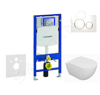 Geberit Duofix - Set předstěnové instalace, klozetu Oudee a sedátka softclose, tlačítko Sigma20, bílá/pozlacená SANI11CA3125