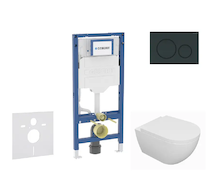 Geberit Duofix - Set předstěnové instalace, klozetu Oudee a sedátka softclose, tlačítko Sigma20, černá lesk/černá mat SANI11CA51