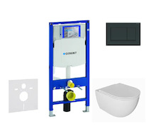 Geberit Duofix - Set předstěnové instalace, klozetu Oudee a sedátka softclose, tlačítko Sigma20, černá lesk/černá mat SANI11CA51