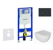 Geberit Duofix - Set předstěnové instalace, klozetu Oudee a sedátka softclose, tlačítko Sigma20, černá lesk/černá mat SANI11CA51