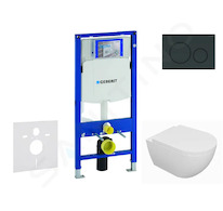 Geberit Duofix - Set předstěnové instalace, klozetu Oudee a sedátka softclose, tlačítko Sigma20, černá lesk/černá mat SANI11CA51