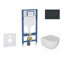 Geberit Duofix - Set předstěnové instalace, klozetu Oudee a sedátka softclose, tlačítko Sigma30, černá lesk/černá mat SANI11CA51