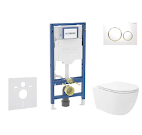 Geberit Duofix - Set předstěnové instalace, klozetu Oudee Vortex a sedátka softclose, tlačítko Sigma20, bílá/pozlacená SANI11CA3