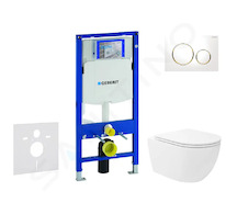 Geberit Duofix - Set předstěnové instalace, klozetu Oudee Vortex a sedátka softclose, tlačítko Sigma20, bílá/pozlacená SANI11CA3