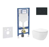 Geberit Duofix - Set předstěnové instalace, klozetu Oudee Vortex a sedátka softclose, tlačítko Sigma20, matná černá/černá SANI11