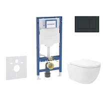 Geberit Duofix - Set předstěnové instalace, klozetu Oudee Vortex a sedátka softclose, tlačítko Sigma30, černá lesk/černá mat SAN
