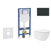 Geberit Duofix - Set předstěnové instalace, klozetu Oudee Vortex a sedátka softclose, tlačítko Sigma30, černá lesk/černá mat SAN