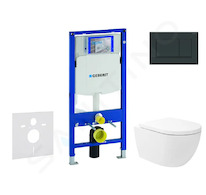 Geberit Duofix - Set předstěnové instalace, klozetu Oudee Vortex a sedátka softclose, tlačítko Sigma30, černá lesk/černá mat SAN