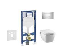 Geberit Duofix - Set předstěnové instalace, klozetu TECEone a sedátka softclose, tlačítko Sigma30, lesklý chrom/matný chrom SANI