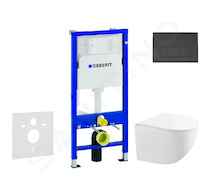 Geberit Duofix - Set předstěnové instalace, kompaktního klozetu Gaia a sedátka softclose, tlačítko Delta50, matná černá SANI11CA