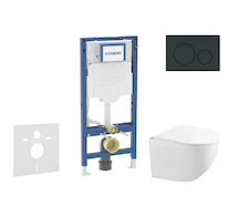 Geberit Duofix - Set předstěnové instalace, kompaktního klozetu Gaia a sedátka softclose, tlačítko Sigma20, černá lesk/černá mat