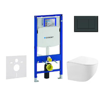 Geberit Duofix - Set předstěnové instalace, kompaktního klozetu Gaia a sedátka softclose, tlačítko Sigma20, černá lesk/černá mat