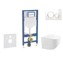 Geberit Duofix - Set předstěnové instalace, kompaktního klozetu Gaia sedátka softclose, tlačítko Sigma20, bílá/pozlacená SANI11C