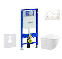 Geberit Duofix - Set předstěnové instalace, kompaktního klozetu Gaia sedátka softclose, tlačítko Sigma20, bílá/pozlacená SANI11C
