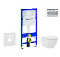 Geberit Duofix - Set předstěnové instalace, kompaktního klozetu Oudee Vortex a sedátka softclose, tlačítko Delta01, lesklý chrom