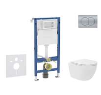 Geberit Duofix - Set předstěnové instalace, kompaktního klozetu Oudee Vortex a sedátka softclose, tlačítko Delta01, matný chrom 