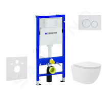 Geberit Duofix - Set předstěnové instalace, kompaktního klozetu Oudee Vortex a sedátka softclose, tlačítko Delta20, alpská bílá
