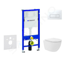 Geberit Duofix - Set předstěnové instalace, kompaktního klozetu Oudee Vortex a sedátka softclose, tlačítko Delta50, alpská bílá