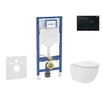 Geberit Duofix - Set předstěnové instalace, kompaktního klozetu Oudee Vortex a sedátka softclose, tlačítko Sigma01, černá SANI11