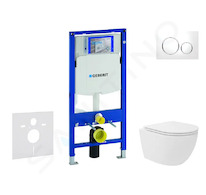 Geberit Duofix - Set předstěnové instalace, kompaktního klozetu Oudee Vortex a sedátka softclose, tlačítko Sigma20, bílá/chrom S