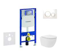 Geberit Duofix - Set předstěnové instalace, kompaktního klozetu Oudee Vortex a sedátka softclose, tlačítko Sigma20, bílá/pozlace