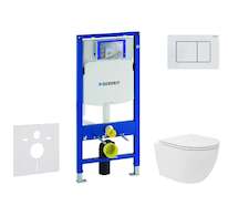 Geberit Duofix - Set předstěnové instalace, kompaktního klozetu Oudee Vortex a sedátka softclose, tlačítko Sigma30, bílá/bílá ma